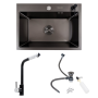Зображення Кухонний комплект: Мийка Valeso Handmade (58x43 см) PVD чорна + Змішувач Q411MB ИМ Light-Deco 