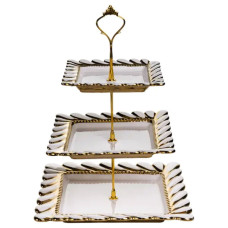 Фруктовница трехъярусная для сервировки фруктов и сладостей 25х25х34 см белая ML2083