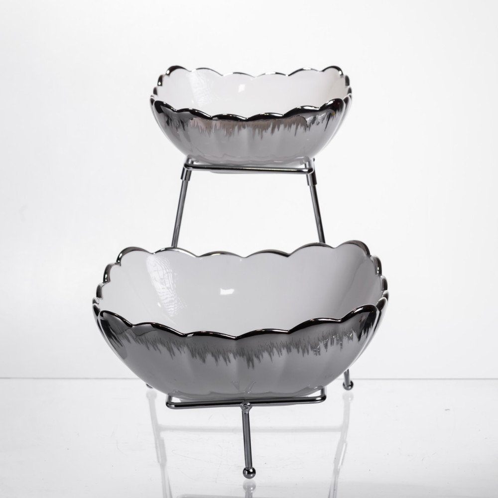 Зображення Фруктовница на 2 яруса фуршетная 27×21×25 (см) Белая с серебром 2561-1AS ИМ Light-Deco 1 