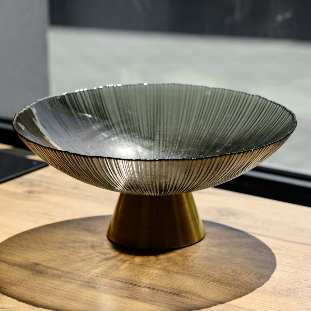 Изображение Фруктовница стеклянная «Gold & Grey» 34 см на золотой ножке Yiwu HP-34-119 ИМ Light-Deco 1 