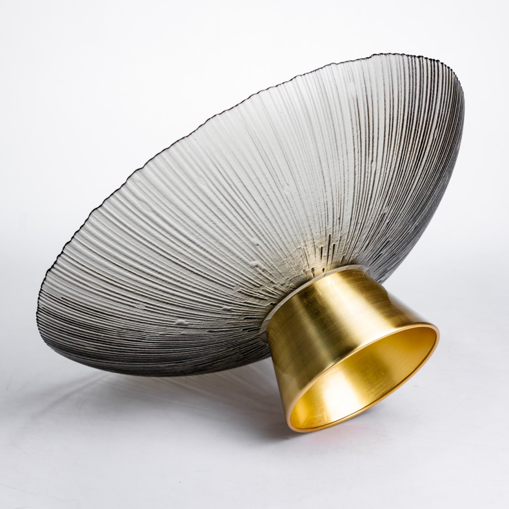 Изображение Фруктовница стеклянная «Gold & Grey» 34 см на золотой ножке Yiwu HP-34-119 ИМ Light-Deco 3 