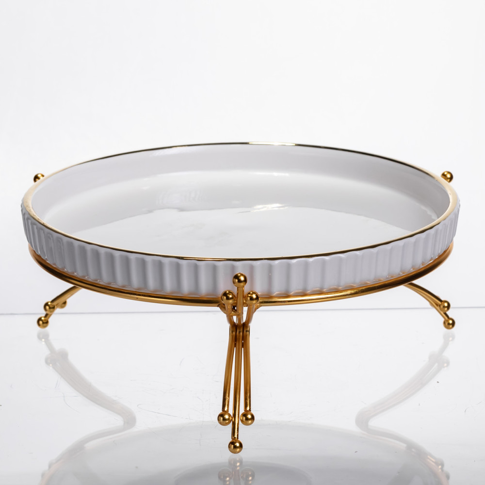 Зображення Фруктовница фарфоровая на металлической подставке Ø25 (см) круглая ваза конфетница для фруктов Золото LB-1573G ИМ Light-Deco 