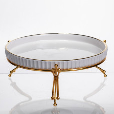 Фруктовница фарфоровая на металлической подставке Ø25 (см) круглая ваза конфетница для фруктов Золото LB-1573G