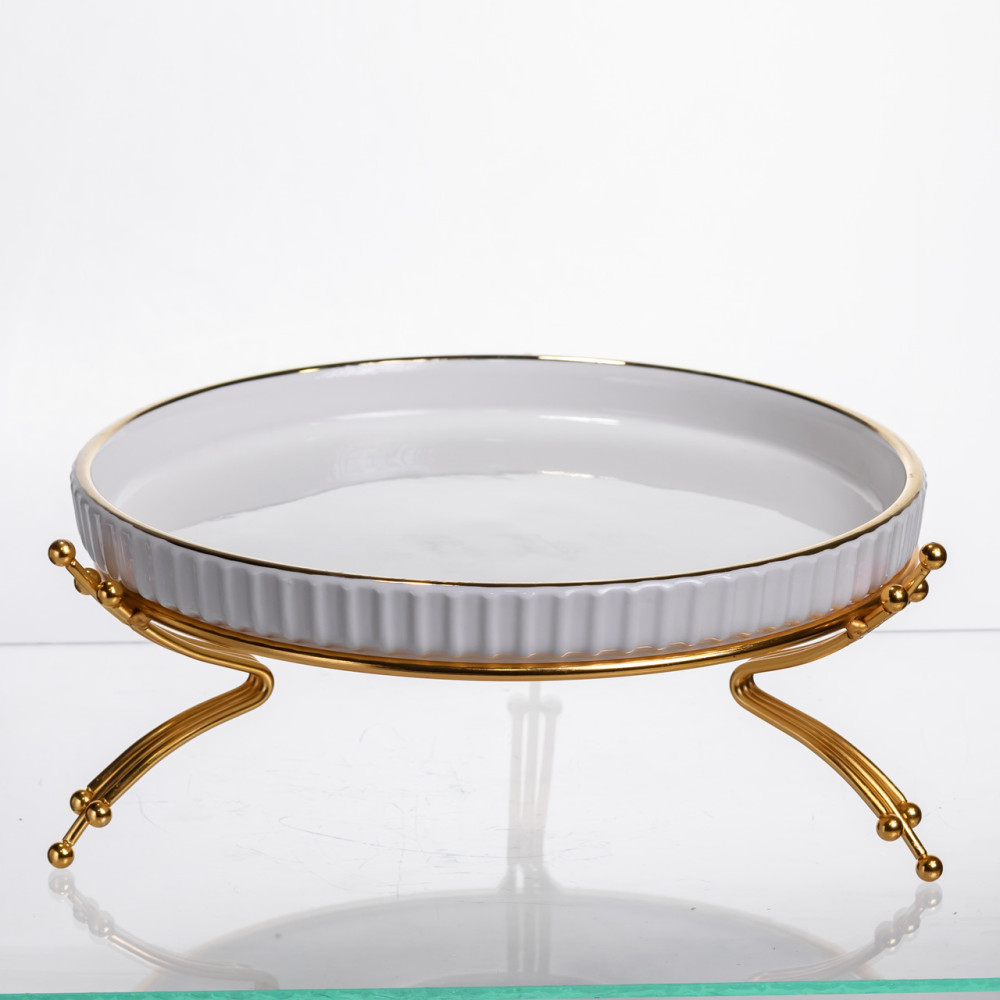 Зображення Фруктовница фарфоровая на металлической подставке Ø25 (см) круглая ваза конфетница для фруктов Золото LB-1573G ИМ Light-Deco 1 