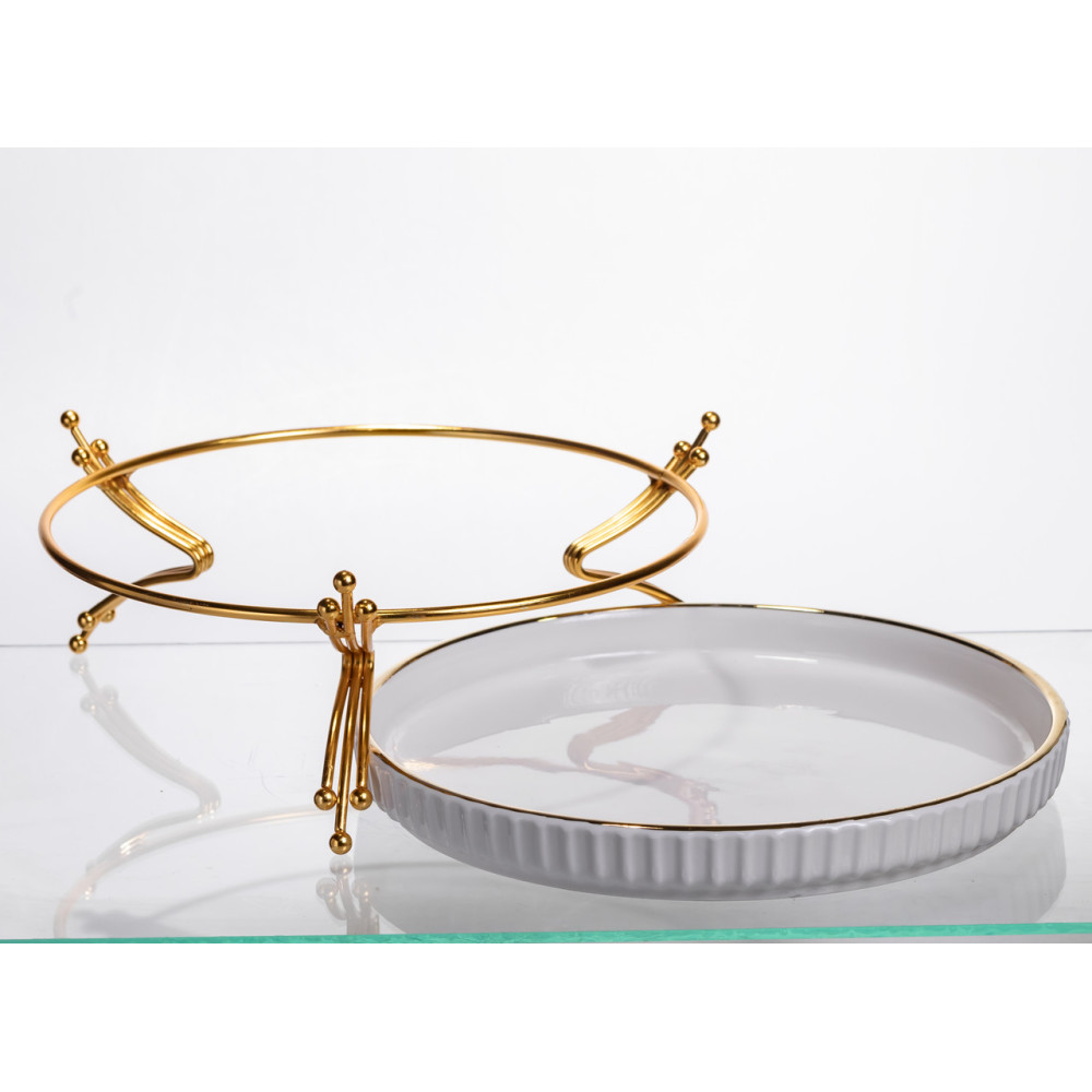 Зображення Фруктовница фарфоровая на металлической подставке Ø25 (см) круглая ваза конфетница для фруктов Золото LB-1573G ИМ Light-Deco 2 