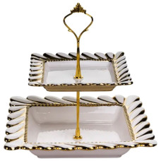 Фруктовница квадратная 23х23х23 см двухъярусная фарфоровая стойка для закусок белая ML2086