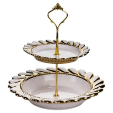 Фруктовница двухъярусная 23х23х24 см фарфоровая стойка для закусок белая ML2087