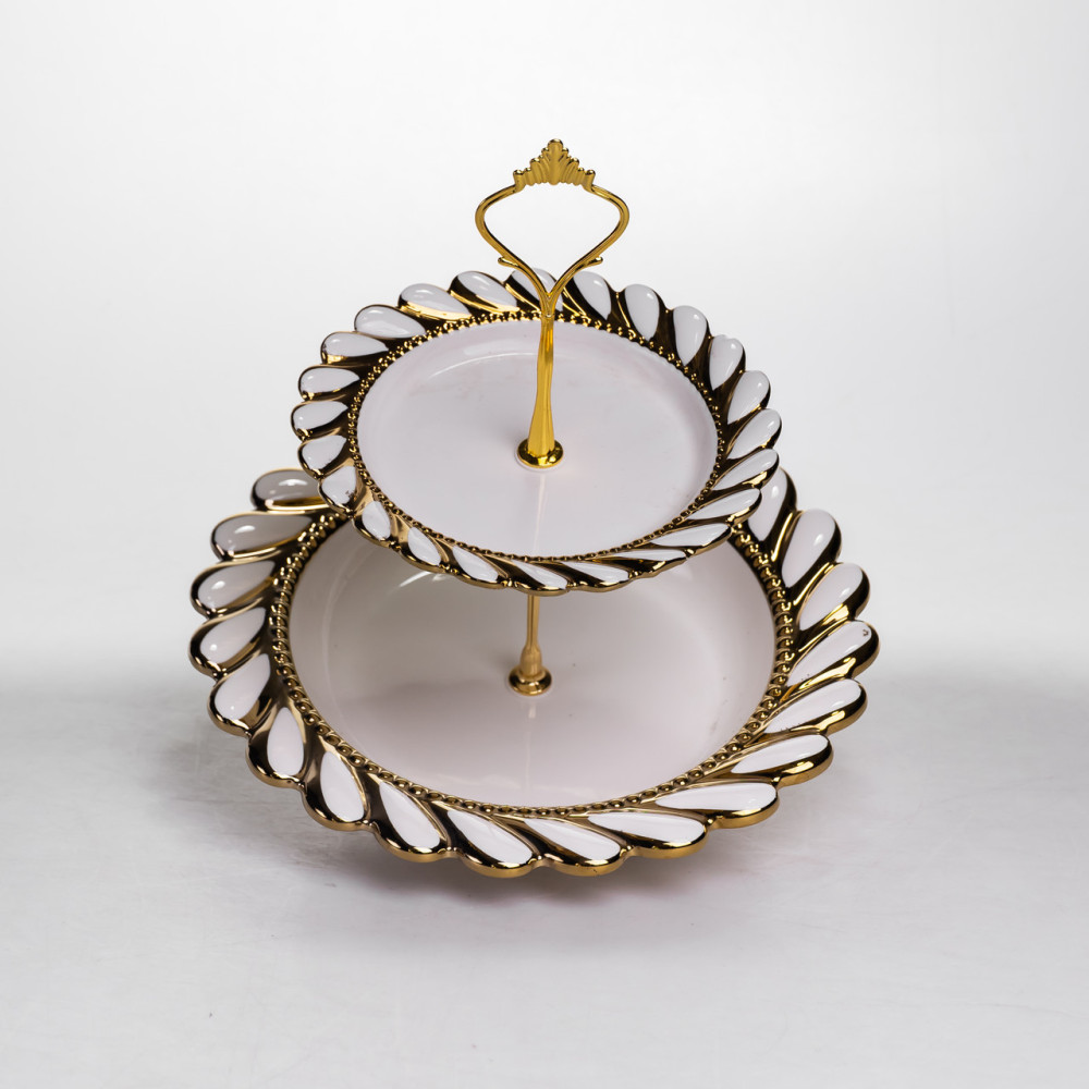 Зображення Фруктовница двухъярусная 23х23х24 см фарфоровая стойка для закусок белая ML2087 ИМ Light-Deco 1 