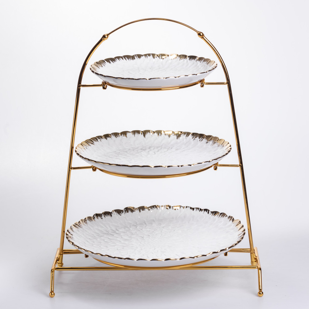 Зображення Фруктовница на 3 яруса фуршетная стойка для закусок 29×25×20 (см) конфетница Белый с золотом YZH-009 ИМ Light-Deco 