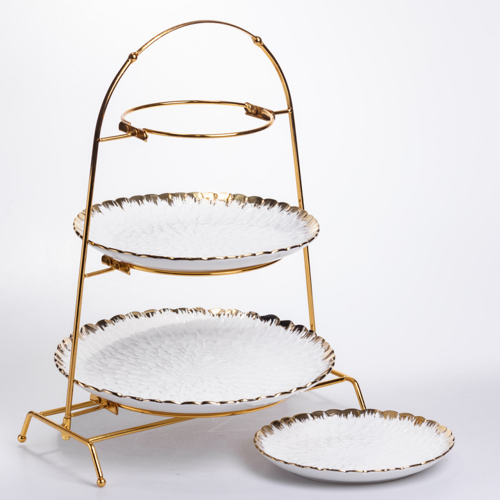 Зображення Фруктовница на 3 яруса фуршетная стойка для закусок 29×25×20 (см) конфетница Белый с золотом YZH-009 ИМ Light-Deco 1 