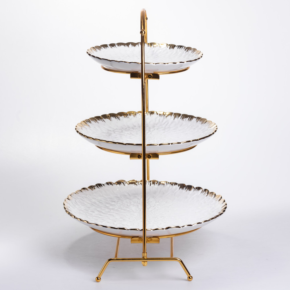 Зображення Фруктовница на 3 яруса фуршетная стойка для закусок 29×25×20 (см) конфетница Белый с золотом YZH-009 ИМ Light-Deco 2 