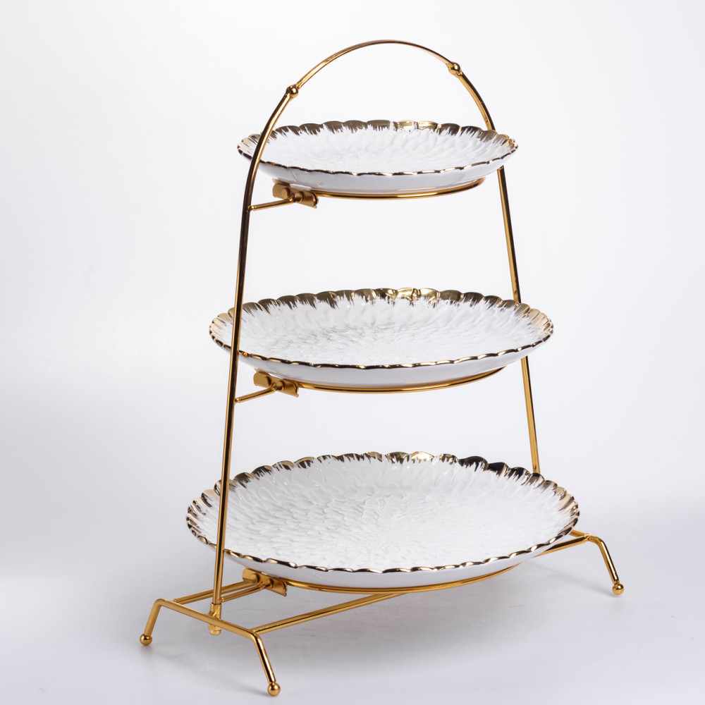 Зображення Фруктовница на 3 яруса фуршетная стойка для закусок 29×25×20 (см) конфетница Белый с золотом YZH-009 ИМ Light-Deco 3 