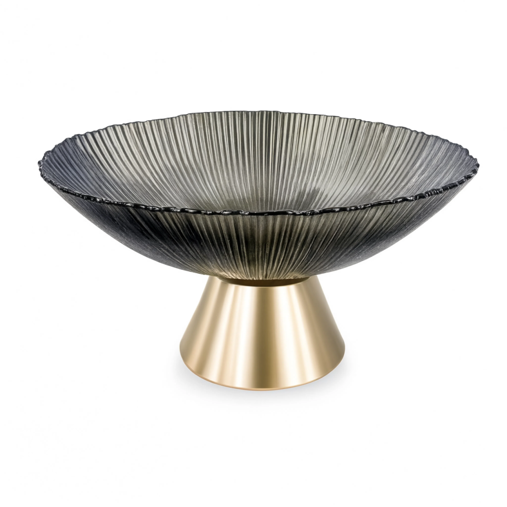 Изображение Фруктовница стеклянная «Gold & Grey» 15 см на золотой ножке Yiwu HP-34-117 ИМ Light-Deco 