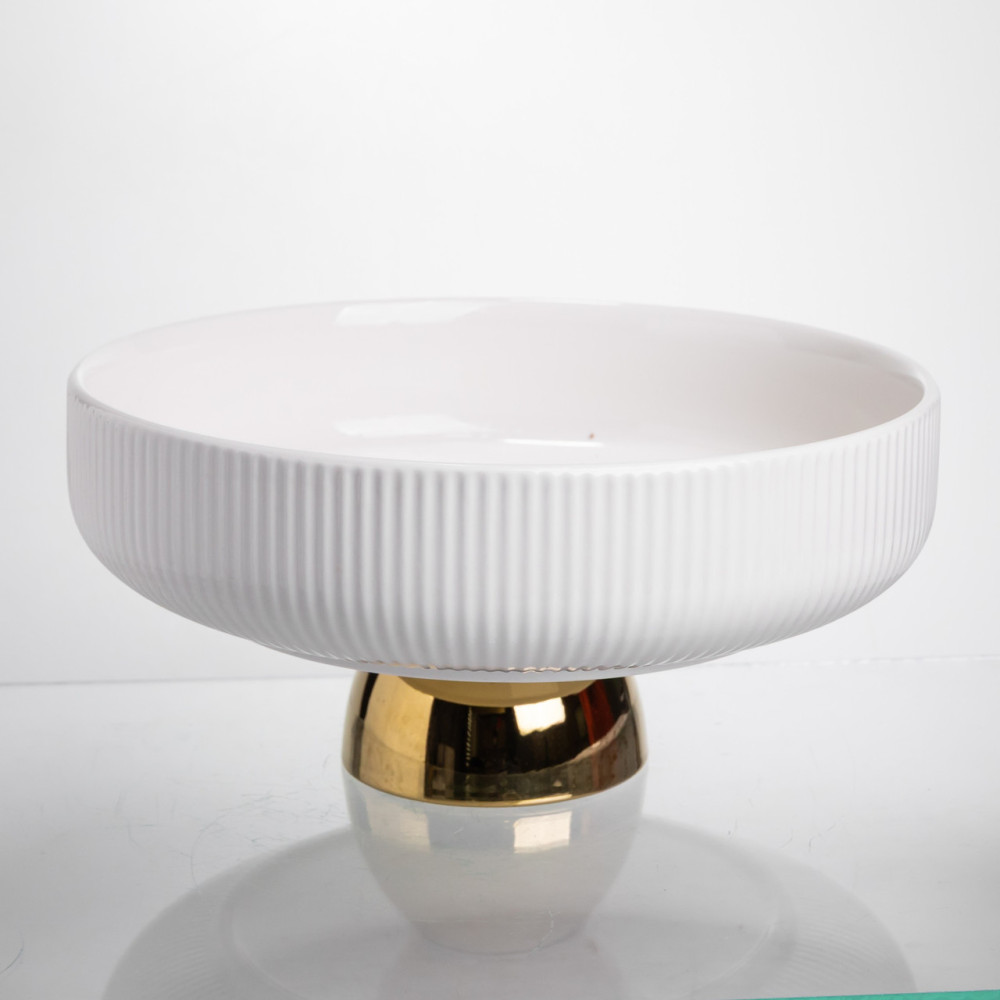 Изображение Фруктовница фарфоровая на золотой ножке 30 см Yiwu LB-1585B ИМ Light-Deco 
