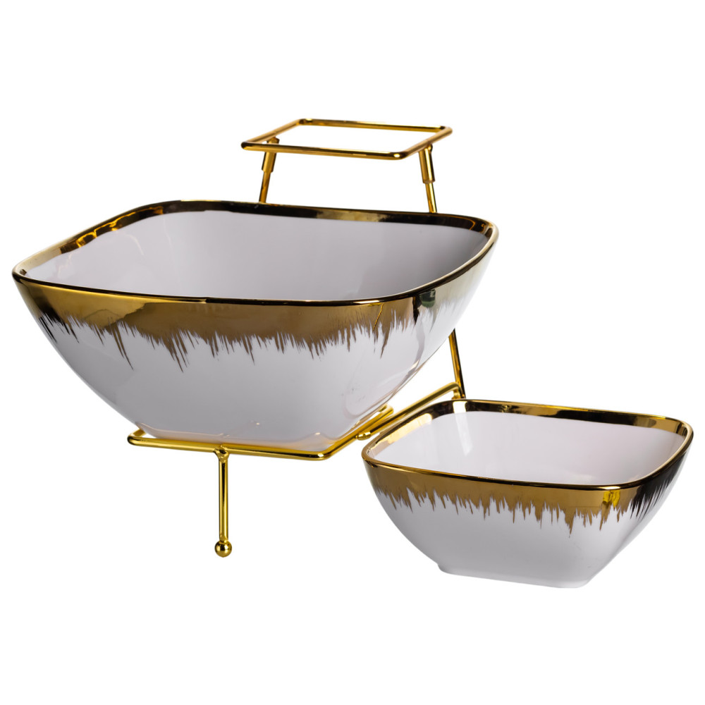 Зображення Фруктовница на 2 яруса фуршетная стойка для закусок 31×23×25 (см) конфетница Белая с золотом 2558-1 ИМ Light-Deco 1 