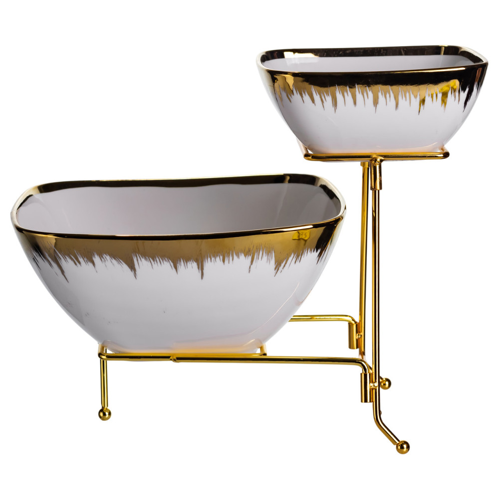 Зображення Фруктовница на 2 яруса фуршетная стойка для закусок 31×23×25 (см) конфетница Белая с золотом 2558-1 ИМ Light-Deco 2 