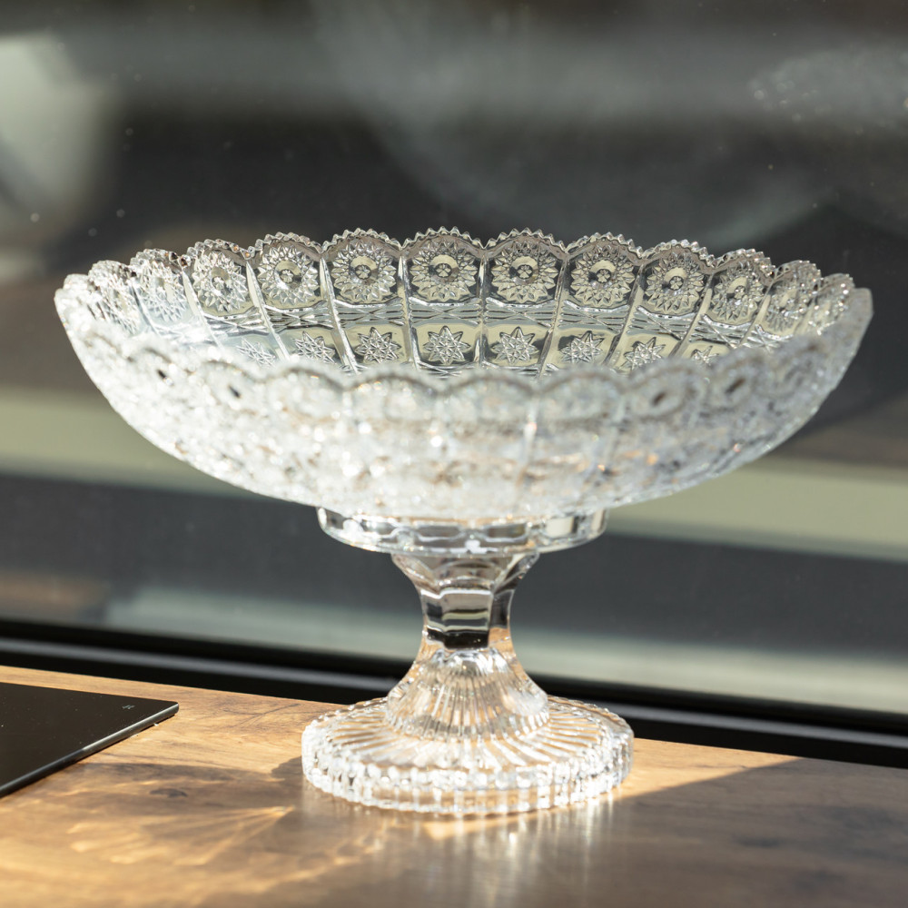 Изображение Фруктовница на ножке стеклянная Queen Lace 32 см под хрусталь Yiwu HP-34-47 ИМ Light-Deco 1 