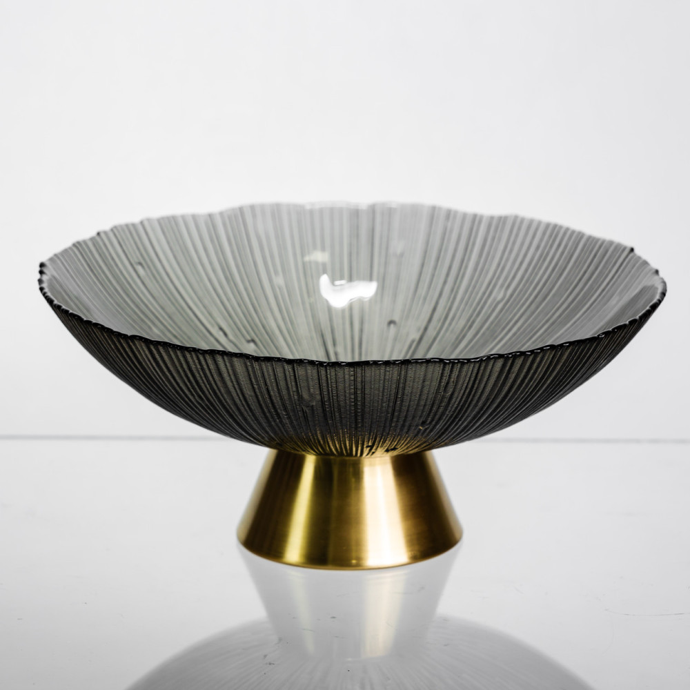 Изображение Фруктовница стеклянная «Gold & Grey» 24 см на золотой ножке Yiwu HP-34-118 ИМ Light-Deco 