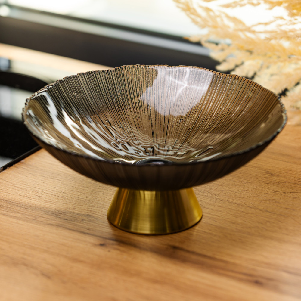 Изображение Фруктовница стеклянная «Gold & Grey» 24 см на золотой ножке Yiwu HP-34-118 ИМ Light-Deco 1 