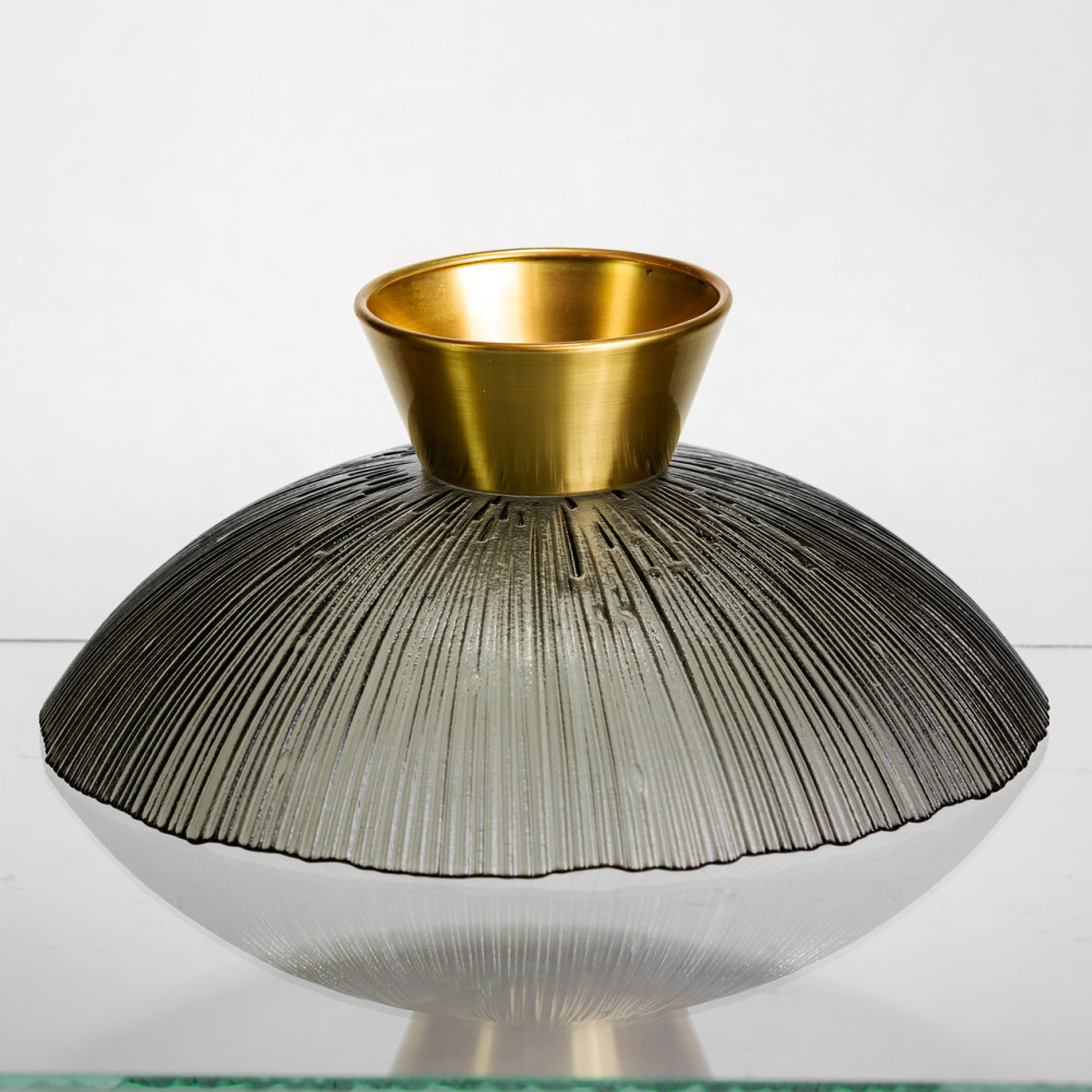 Изображение Фруктовница стеклянная «Gold & Grey» 24 см на золотой ножке Yiwu HP-34-118 ИМ Light-Deco 3 