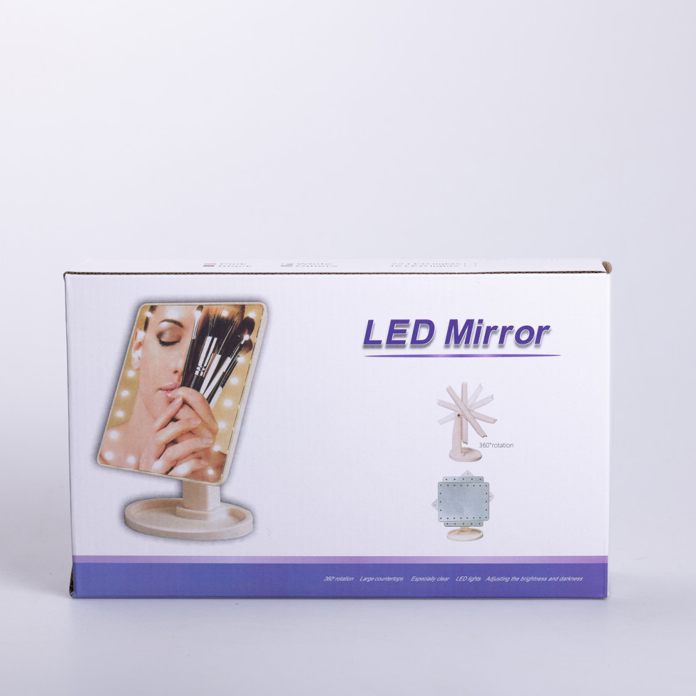 Изображение Настольное зеркало с подсветкой 22 LED для макияжа 21х16 см прямоугольное на ножке USB Белое HP-10-4AW ИМ Light-Deco 6 