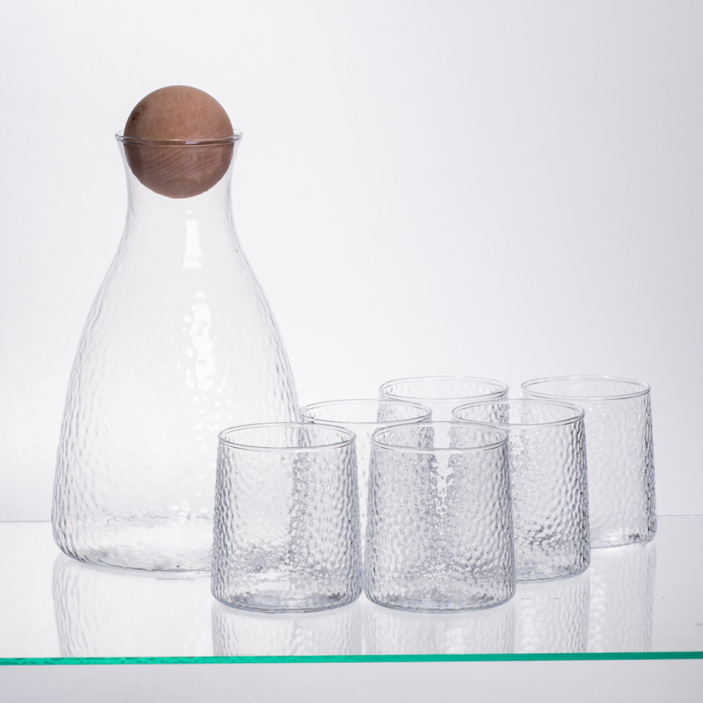 Зображення Набор для напитков графин с бамбуковой крышкой и 6 стаканами, прозрачный 64486-37 ИМ Light-Deco 