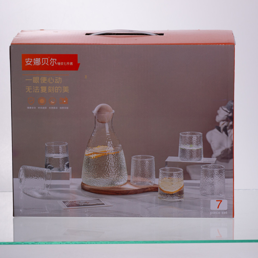 Зображення Набор для напитков графин с бамбуковой крышкой и 6 стаканами, прозрачный 64486-37 ИМ Light-Deco 2 