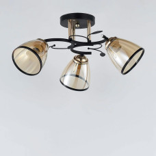 Люстра стельова Light House SRS-19030/3 чорна із золотом, плафон медовий з облямівкою
