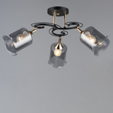 Люстра стельова Light House SRS-19033/3 чорна із золотом, плафон димчастий