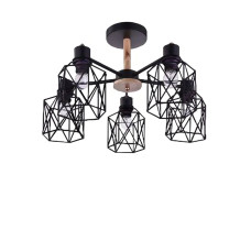 Люстра стельова Light House SRS-19037/5 чорна + дерево