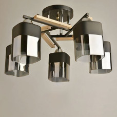 Люстра стельова Light House SRS-19058/5А чорна + хром + дерево