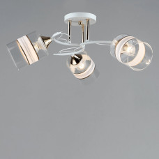 Люстра стельова Light House SRS-19072/3 WT+FGD біла + золото, плафон прозорий з смужкою