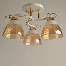 Люстра стельова Light House SRS-19075/3 біла + золото, плафон бурштиновий 