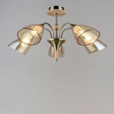 Люстра стельова Light House SR-19162/5 AB+WOOD D675*H365 E27 бронза + дерево, плафон бурштиновий