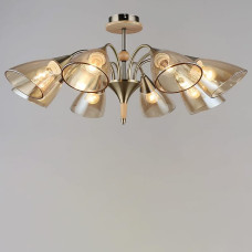 Люстра стельова Light House SR-19162/8 AB+WOOD D755*H365 E27 бронза + дерево, плафон бурштиновий 
