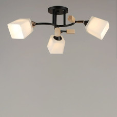 Люстра стельова Light House SR-19167/3 BK+WOOD D600*H230 E27 чорний + дерево, плафон білий 