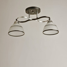Люстра стельова Light House SH-19185/2 BK+CR 420*150*240 E27*2 чорний + хром, плафони білі з облямівкою