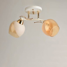 Люстра стельова Light House SH-19187/2A WT+FG 440*180*240 E27*2 білий + золото, плафон білий з янтарним