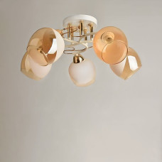 Люстра стельова Light House SH-19187/5A WT+FG 500*500*240 E27*5 білий + золото, плафон білий з янтарним