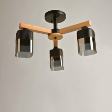 Люстра стельова Light House SH-19190/3A BK 510*510*280 E27*3 чорний + дерево, плафон чорний 