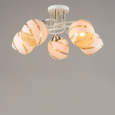 Люстра стельова Light House SR-19192/5 WT+FGD D600*H255 E27 білий із золотом, плафон білий із візерунком