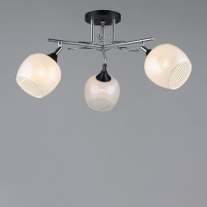Люстра стельова Light House SR-19198/3 CH+BK D640*H250 E27 чорний + хром, плафон білий з візерунком