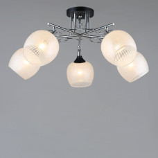 Люстра стельова Light House SR-19198/5 CH+BK D680*H250 E27 чорний + хром, плафон білий з візерунком