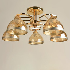 Люстра стельова Light House SH-19281/5 FG 580*580*240 E27*5 колір золото, плафон янтарний з облямівкою