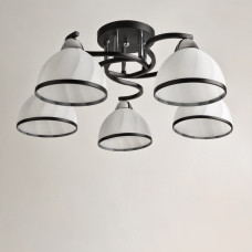 Люстра стельова Light House SH-19284/5 CR+BK 560*560*220 E27*5 колір чорний + хром, плафони білі з облямівкою