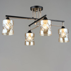 Люстра стельова декоративна Light House SRS-19289/4 BK+FGD колір чорний + золото, плафон бурштиновий 