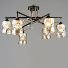 Люстра стельова декоративна Light House SRS-19289/6 BK+FGD колір чорний + золото, плафон бурштиновий 