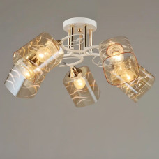 Люстра стельова Light House SR-19335/5 WT+FGD D600*H260 E27 білий + золото, колір плафонів медовий з візерунком