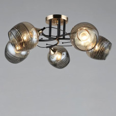 Люстра стельова Light House SR-19337/5 BK+FGD D620*H210 E27 чорний + золото, колір плафонів медовий з візерунком