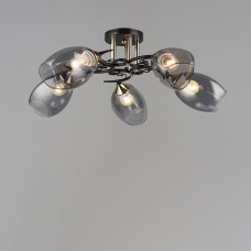 Люстра стельова Light House SR-19353/5 COFFEE-FGD D600*H250 E27 чорний + золото, плафон димчастий